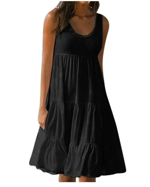 Women Sleeveless Round Neck Beach Skirt Yellow 8-Size - Image 4