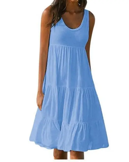 Women Sleeveless Round Neck Beach Skirt Yellow 8-Size - Image 5