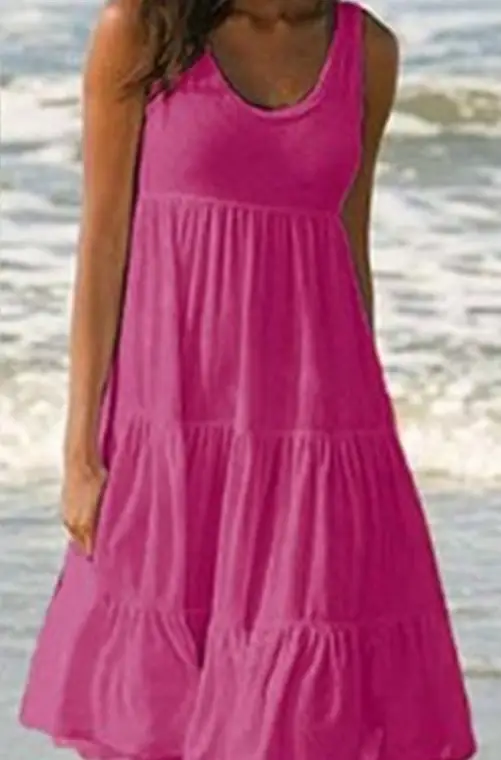 Women Sleeveless Round Neck Beach Skirt Yellow 8-Size - Image 6