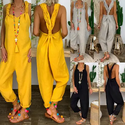 2022 VONDA Pure Color Casual Nine-Point Overalls — feature 6