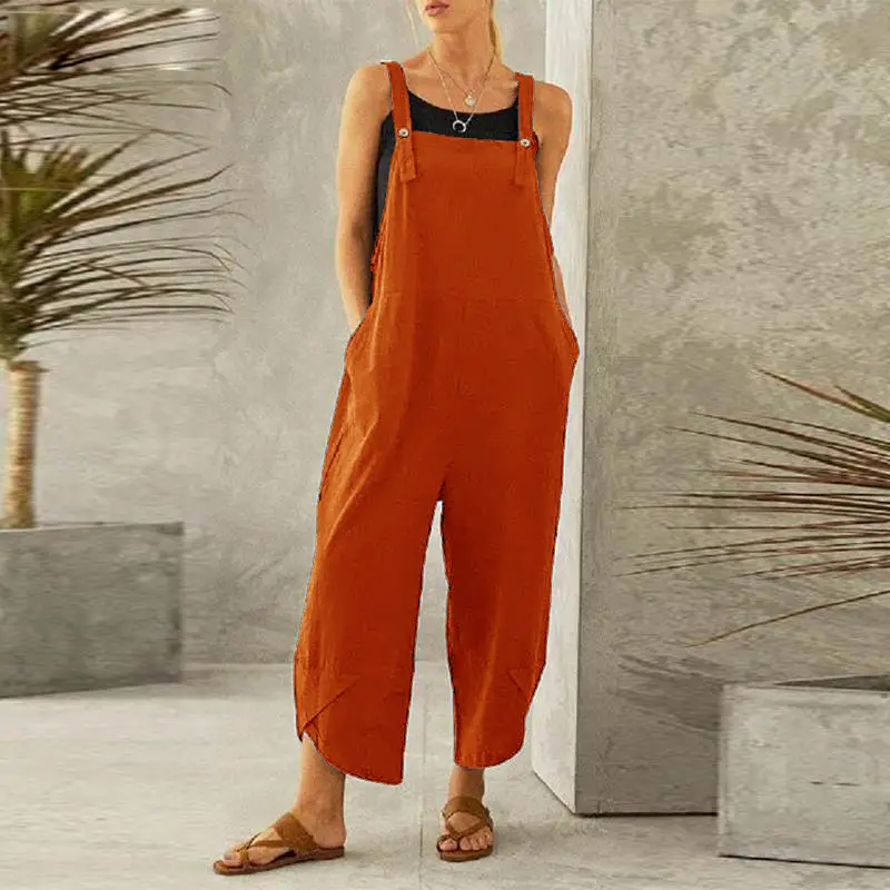 2022 VONDA Pure Color Casual Nine-Point Overalls - Image 2