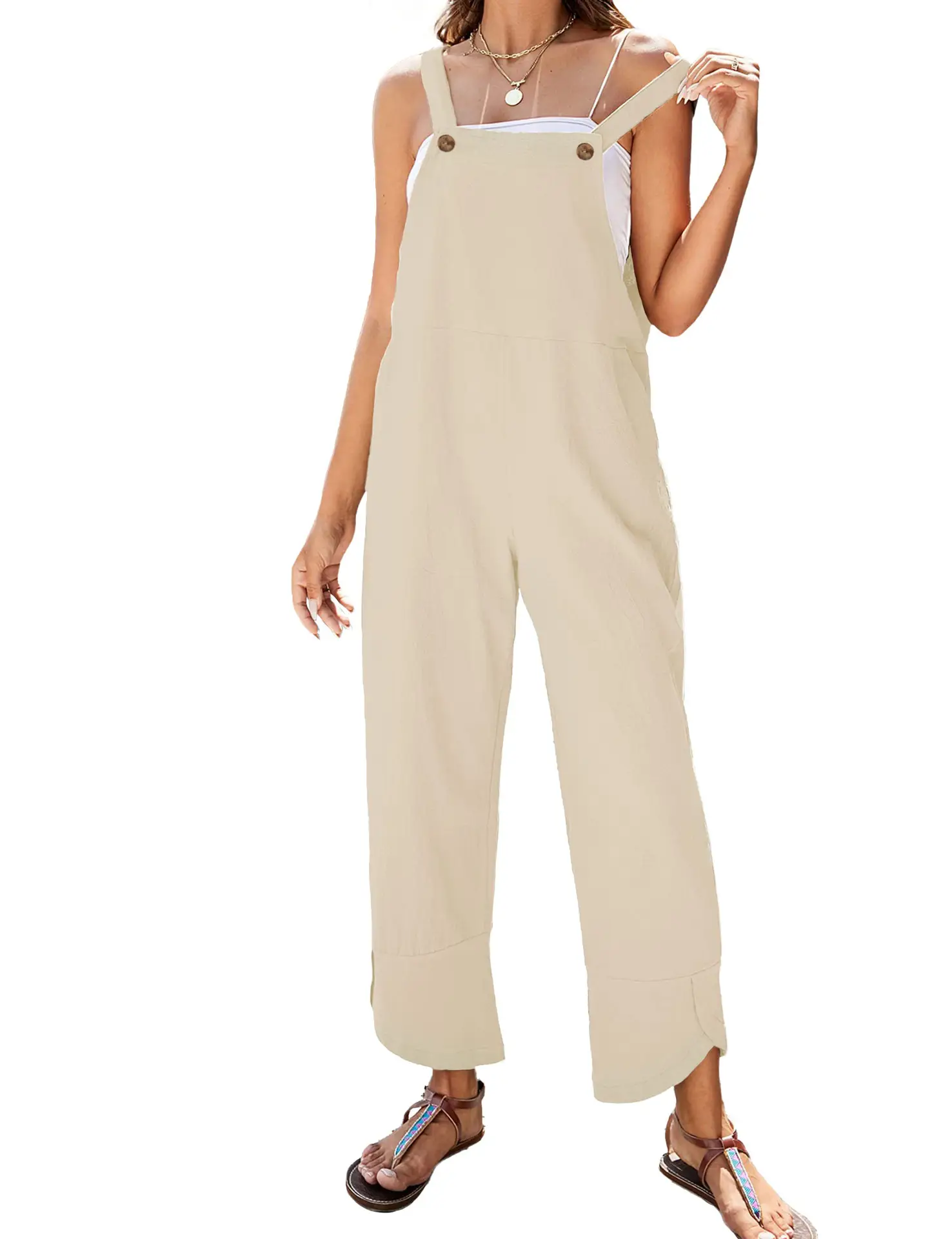 2022 VONDA Pure Color Casual Nine-Point Overalls - Image 7