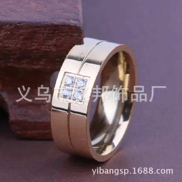 18K Gold Men's Ring with 4 Diamond Inlay