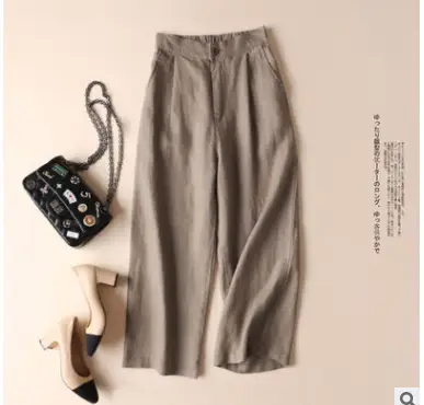 Women's Beige Wide Leg Linen Pants Summer Casual - Image 7