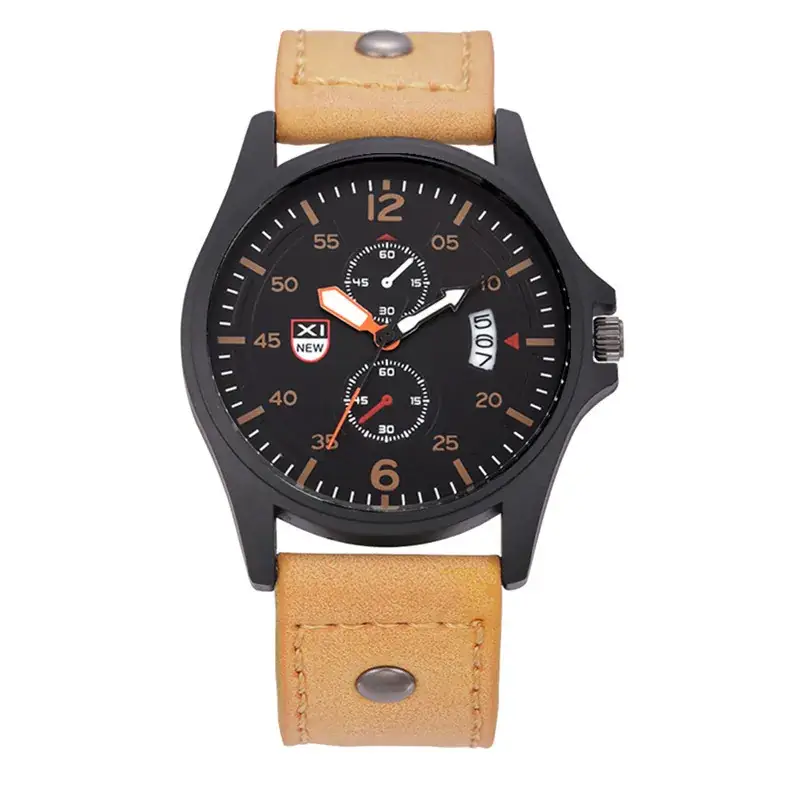 Men's Orange Leather Quartz Watch with Calendar - Image 23