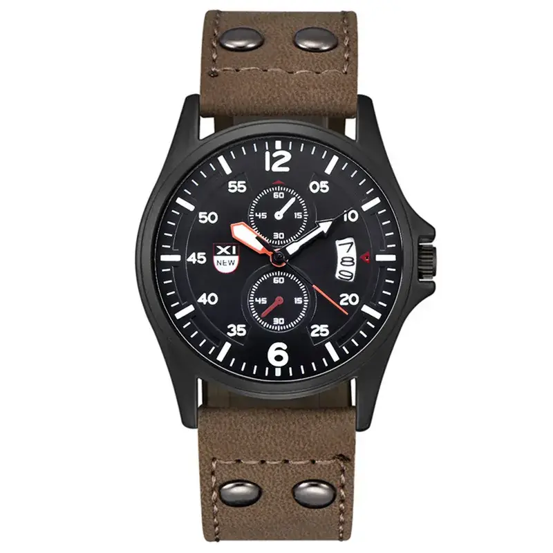Men's Orange Leather Quartz Watch with Calendar - Image 25