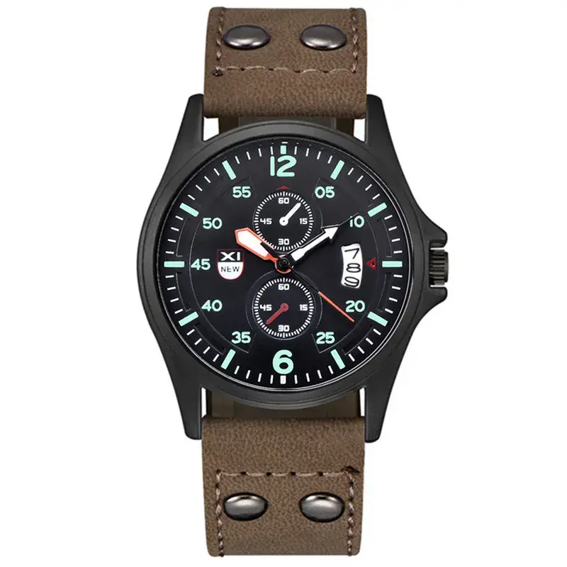 Men's Orange Leather Quartz Watch with Calendar - Image 26