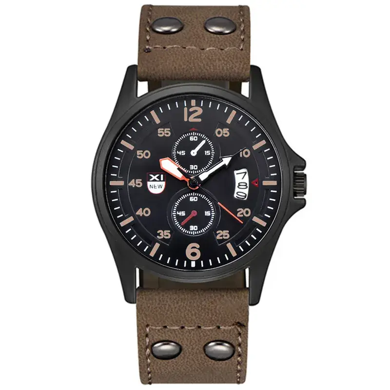 Men's Orange Leather Quartz Watch with Calendar - Image 27