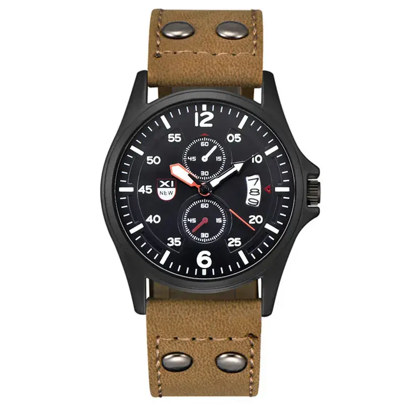 Men's Orange Leather Quartz Watch with Calendar - Image 29