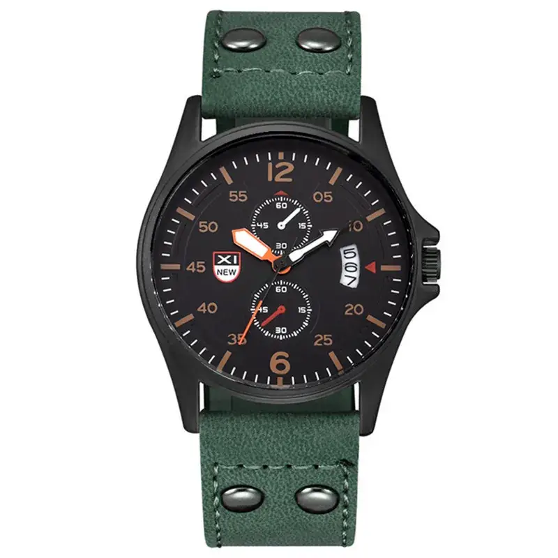 Men's Orange Leather Quartz Watch with Calendar - Image 3
