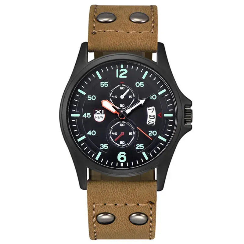 Men's Orange Leather Quartz Watch with Calendar - Image 30