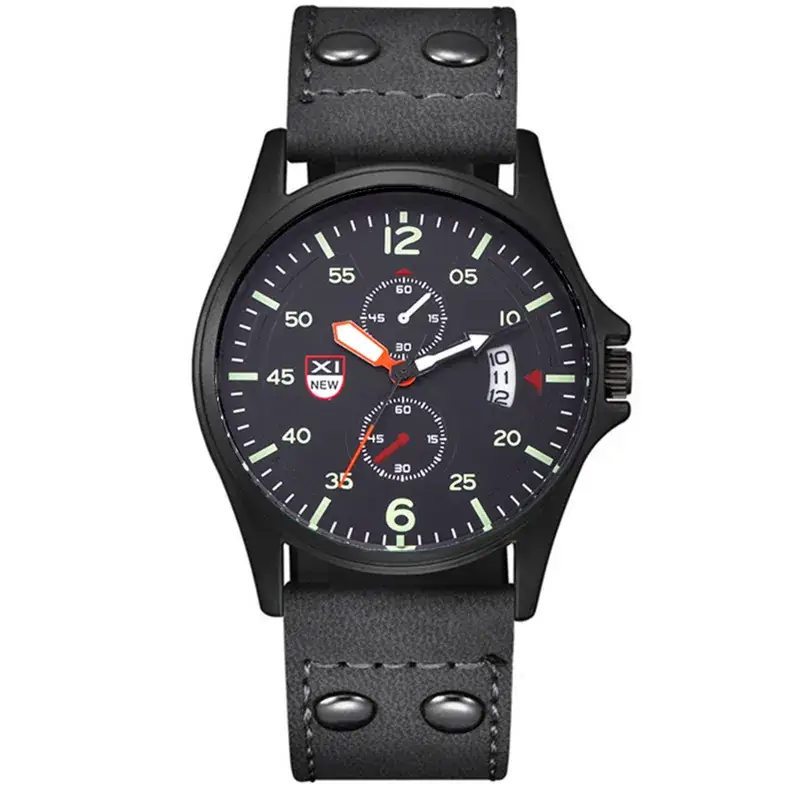Men's Orange Leather Quartz Watch with Calendar - Image 5