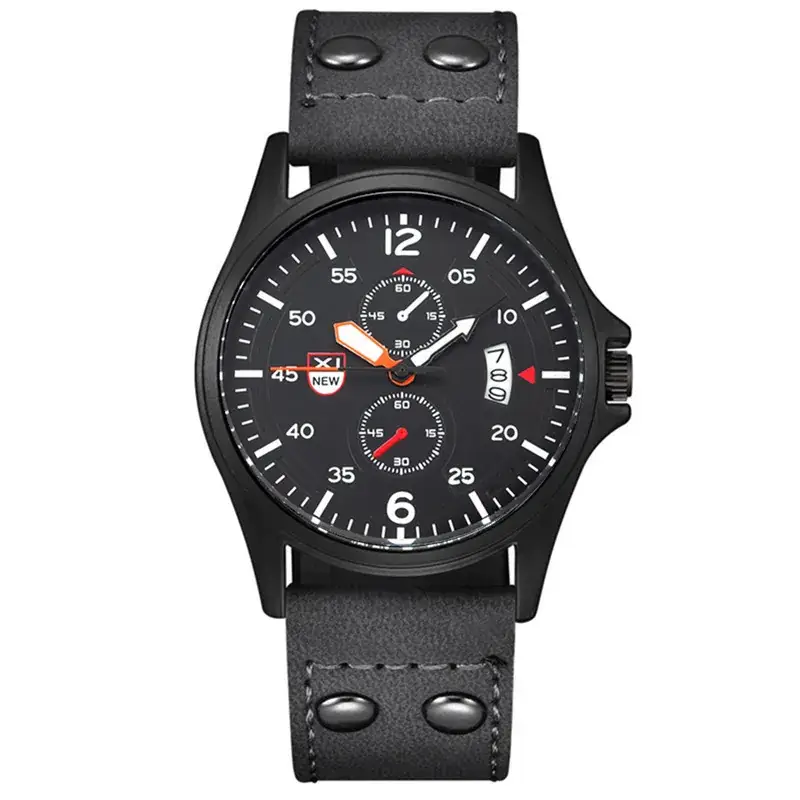 Men's Orange Leather Quartz Watch with Calendar - Image 6