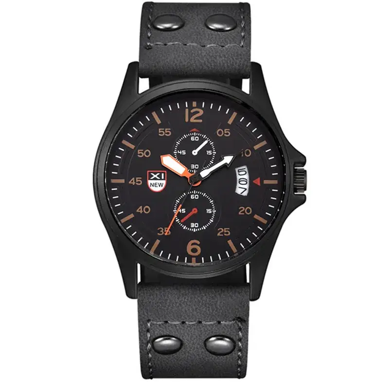 Men's Orange Leather Quartz Watch with Calendar - Image 7