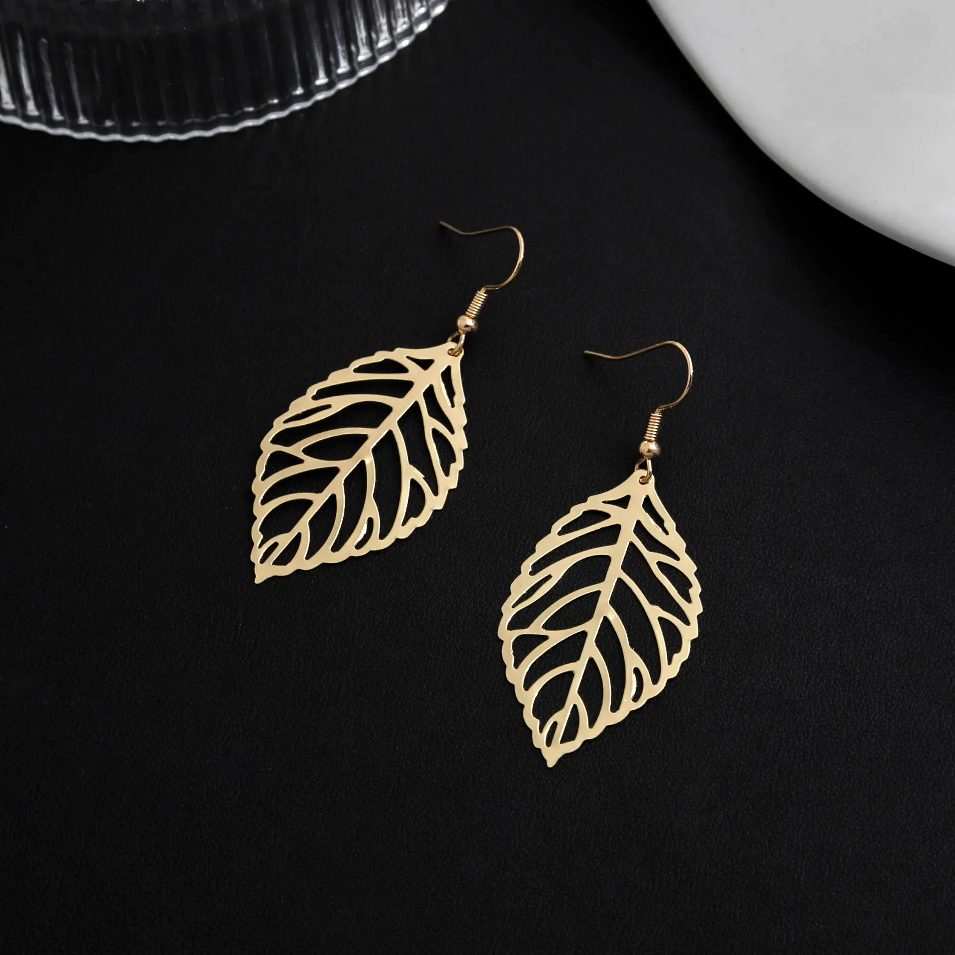 Gold Leaf Earrings for Women Elegant Mori Metal