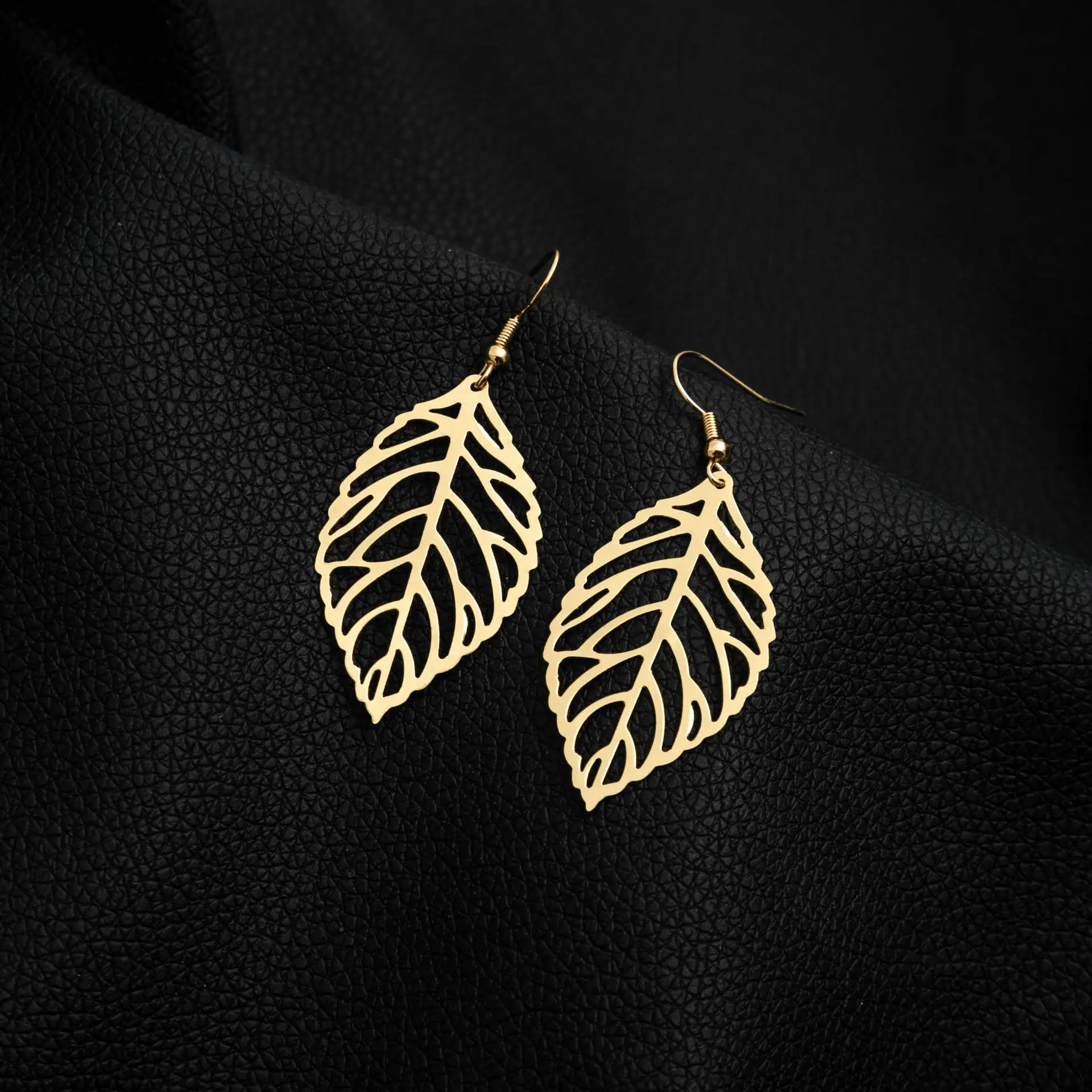 Gold Leaf Earrings for Women Elegant Mori Metal