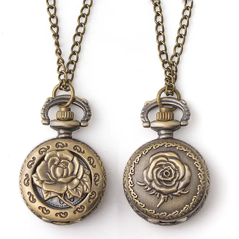 Vintage Rose Pocket Watch Necklace for Women - Image 4