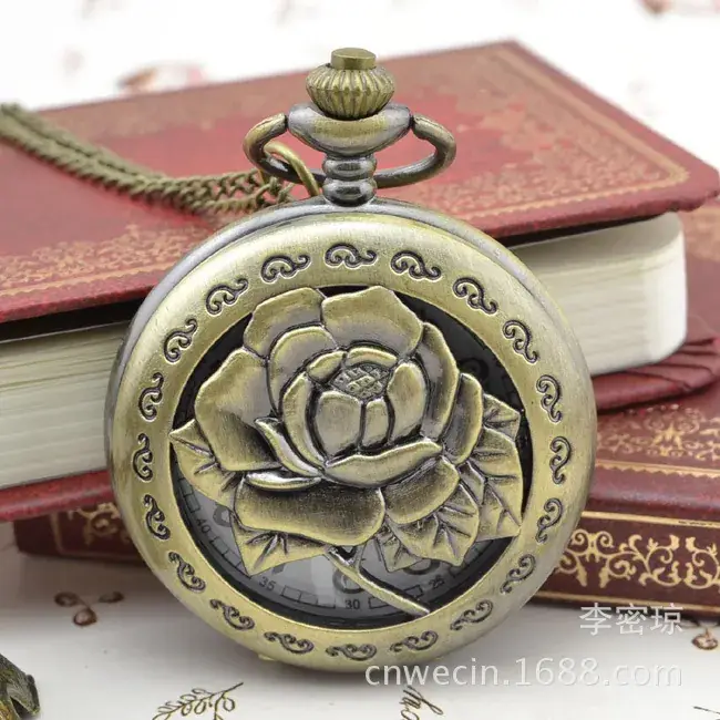 Vintage Rose Pocket Watch Necklace for Women - Image 5