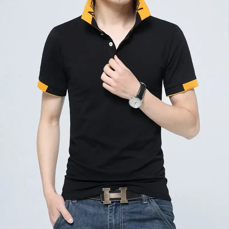 Men Grey Polo T-Shirt with Black Trim Large Size - Image 4