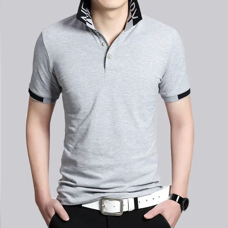 Men Grey Polo T-Shirt with Black Trim Large Size - Image 5