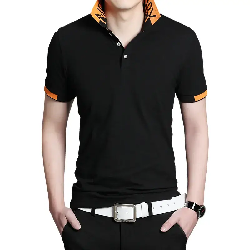 Men Grey Polo T-Shirt with Black Trim Large Size - Image 7