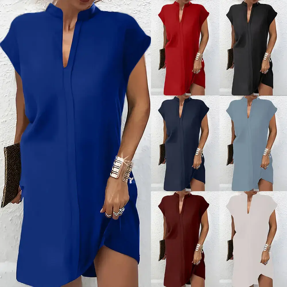 2024 Summer Mini Dress Navy V-Neck Loose Fit - Image 8