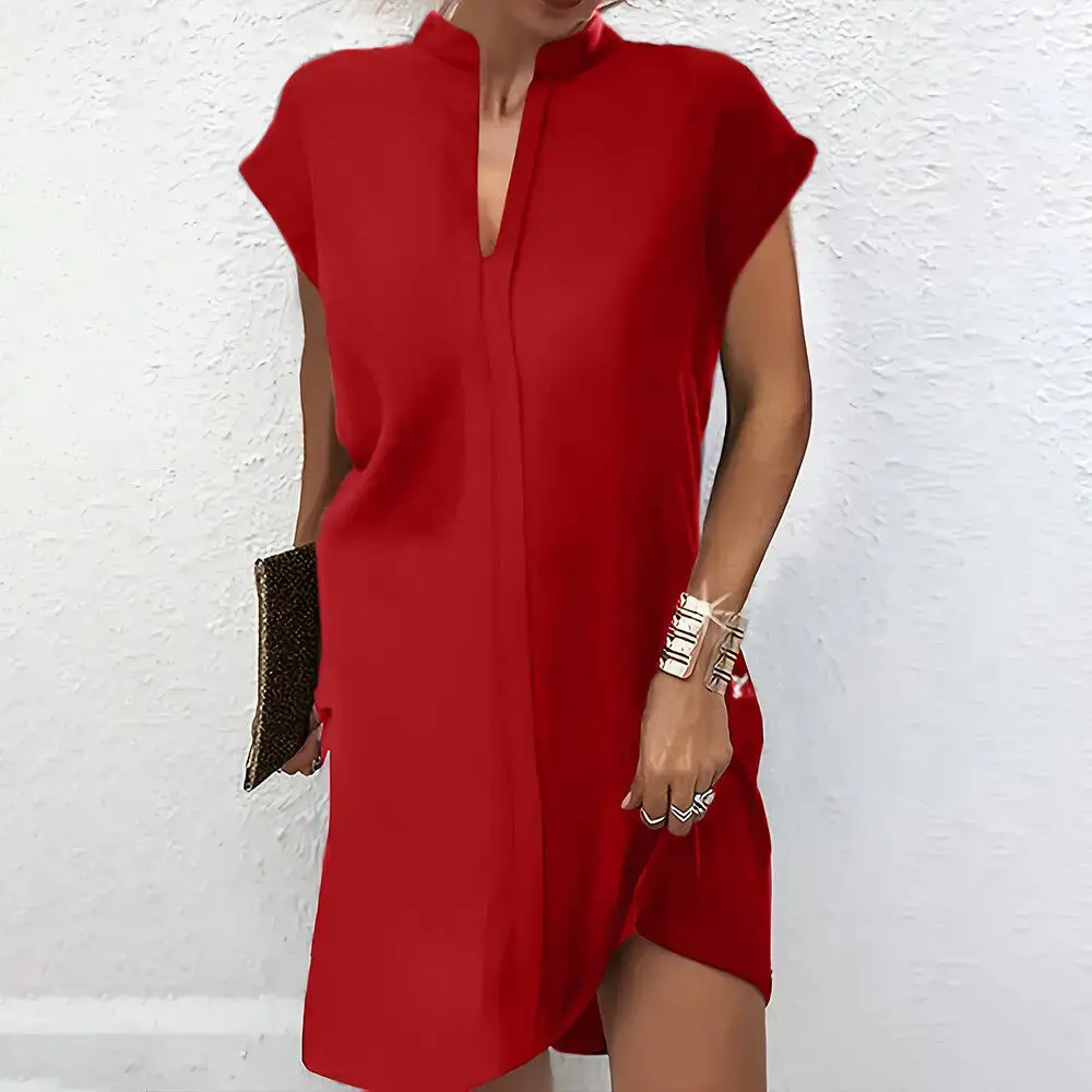 2024 Summer Mini Dress Navy V-Neck Loose Fit - Image 4