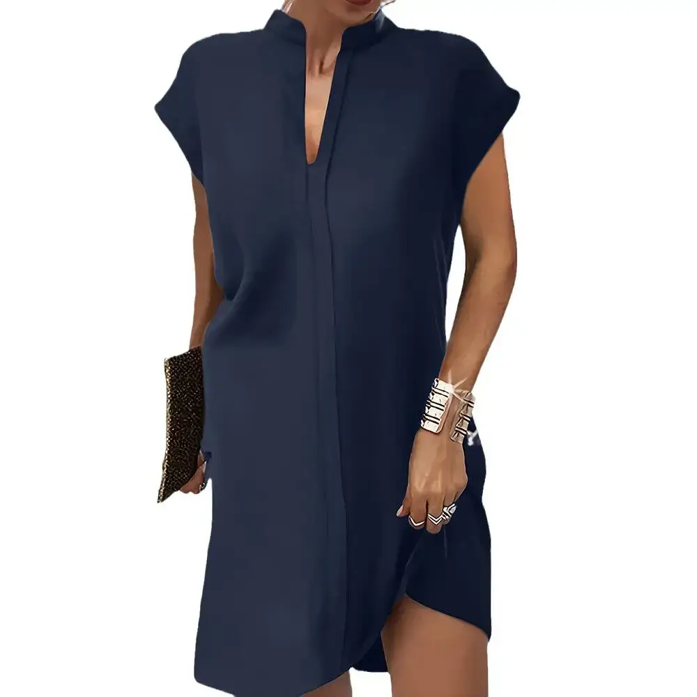 2024 Summer Mini Dress Navy V-Neck Loose Fit - Image 9