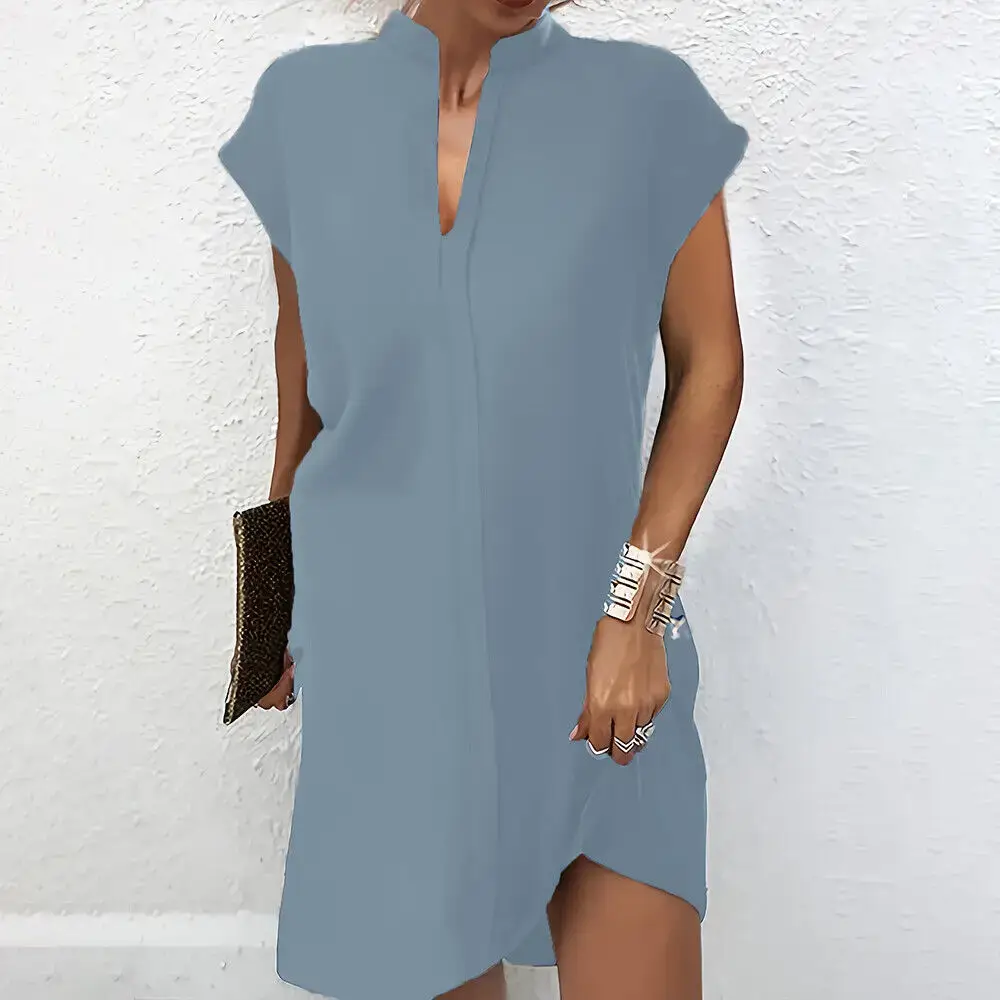 2024 Summer Mini Dress Navy V-Neck Loose Fit - Image 5