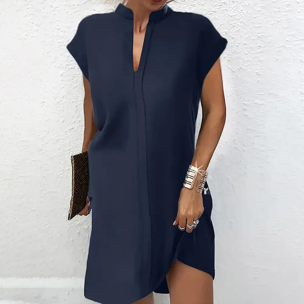 2024 Summer Mini Dress Navy V-Neck Loose Fit - Image 7