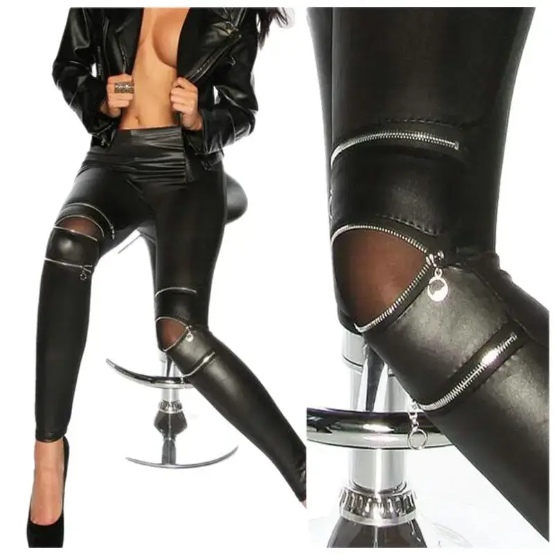 European American Style Leather Hip-Hugging Knee Length Skirt - Image 5