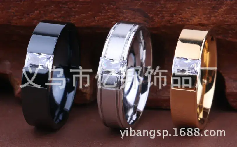 Titanium Steel Black Diamond Ring 6mm Unisex - Image 2