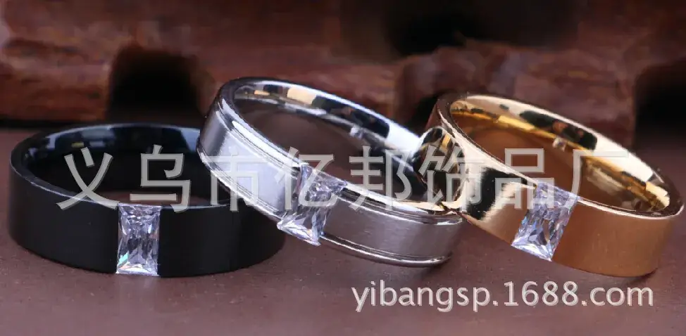 Titanium Steel Black Diamond Ring 6mm Unisex - Image 3