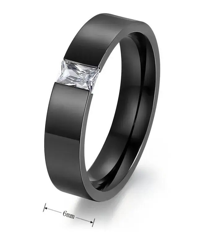 Titanium Steel Black Diamond Ring 6mm Unisex