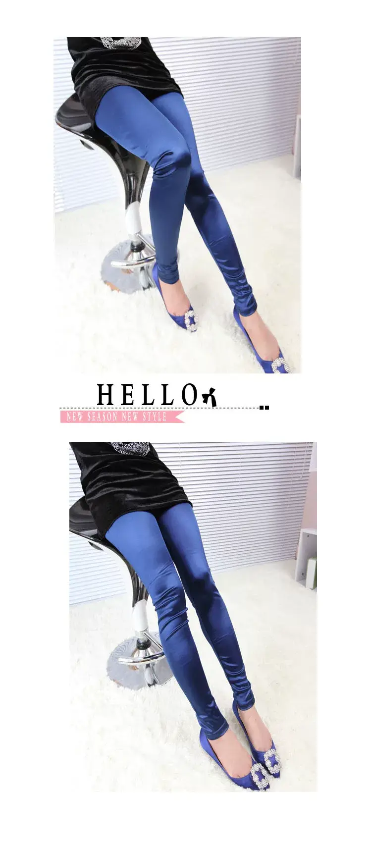 Women Slim Fit Blue Yoga Pants Skinny Cropped Leggings — feature 8