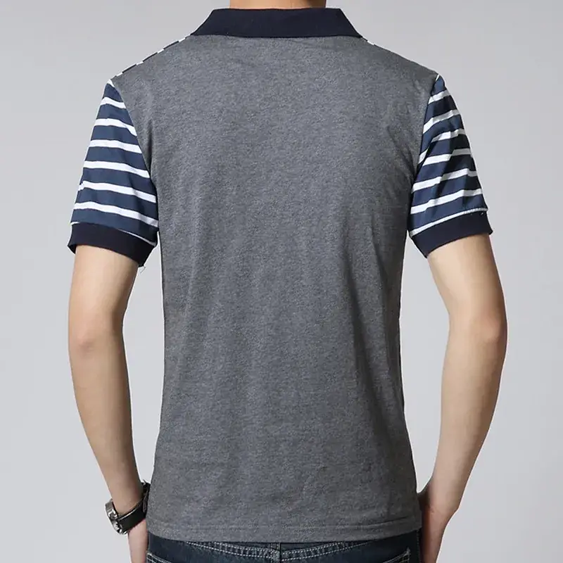 Men Cotton Striped Polo T-Shirt Grey Blue 6225
