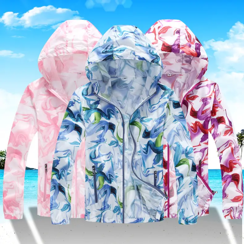Women's Gradient Printed Hooded Windbreaker Sunscreen Coat - Image 9