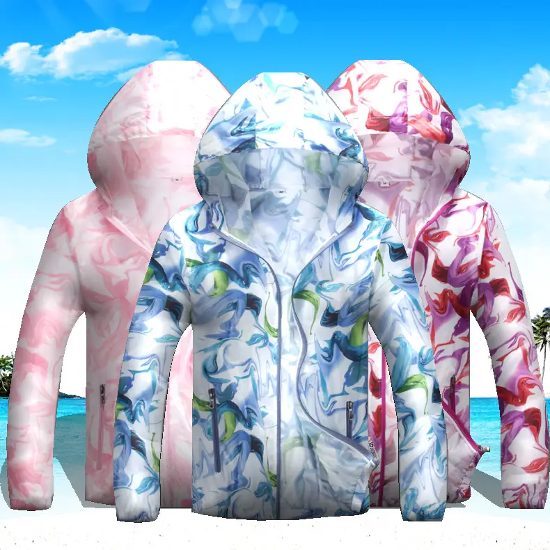 Women's Gradient Printed Hooded Windbreaker Sunscreen Coat - Image 10