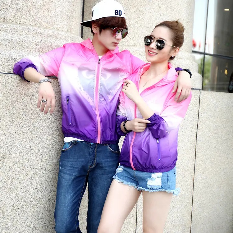 Women's Gradient Printed Hooded Windbreaker Sunscreen Coat - Image 11