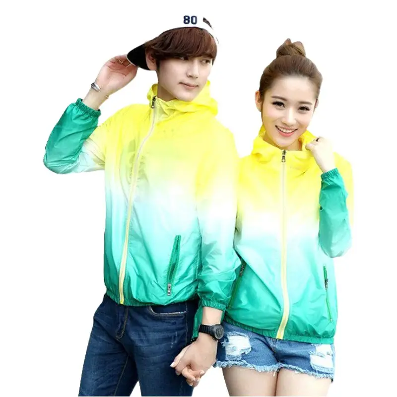 Women's Gradient Printed Hooded Windbreaker Sunscreen Coat