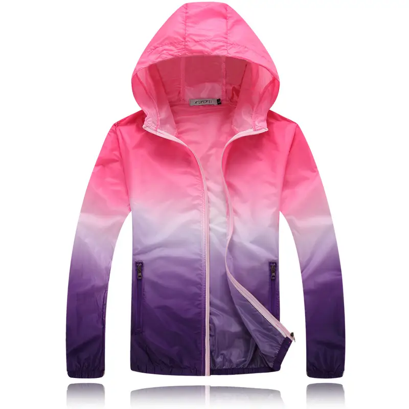 Women's Gradient Printed Hooded Windbreaker Sunscreen Coat - Image 3