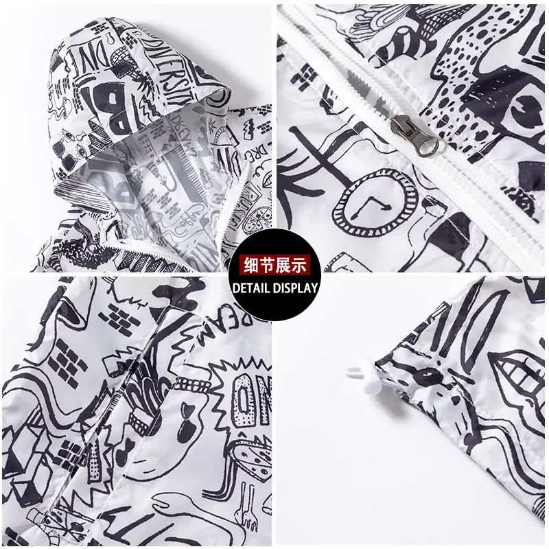 Men's Printed Printed Hooded Jacket Black White G Logo - Image 10