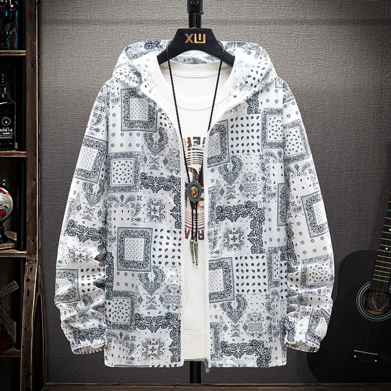Men's Printed Printed Hooded Jacket Black White G Logo - Image 5