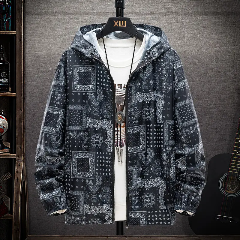 Men's Printed Printed Hooded Jacket Black White G Logo - Image 6