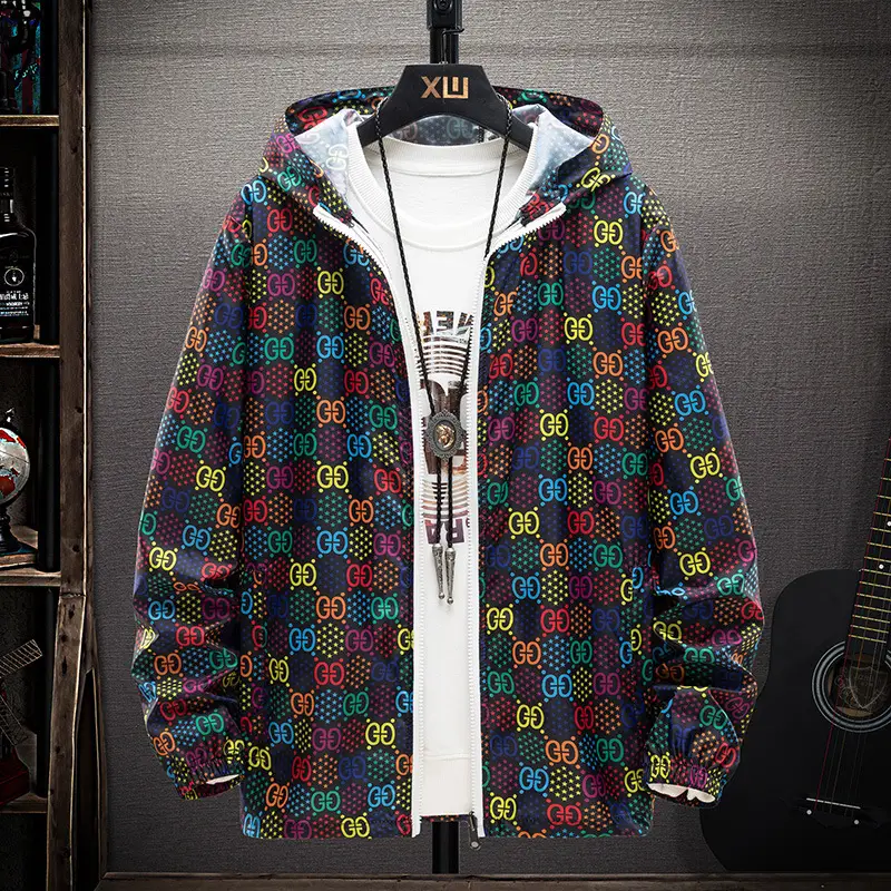 Men's Printed Printed Hooded Jacket Black White G Logo - Image 7