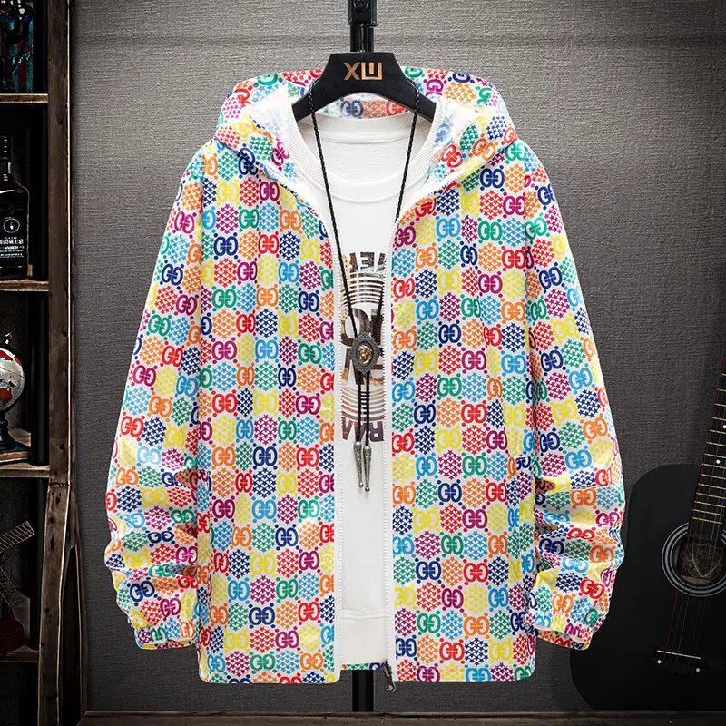 Men's Printed Printed Hooded Jacket Black White G Logo - Image 8