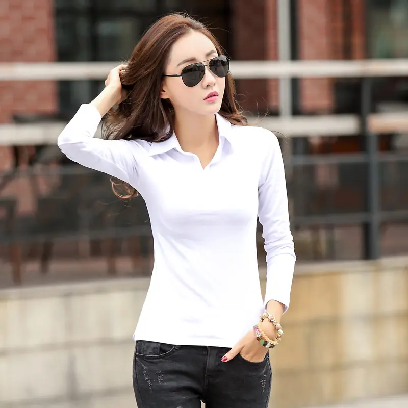 Women's 2026 Korean Style Slim Fit Lapel T-Shirt Large - Image 2
