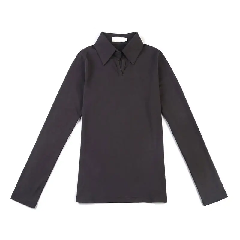 Women's 2026 Korean Style Slim Fit Lapel T-Shirt Large - Image 3