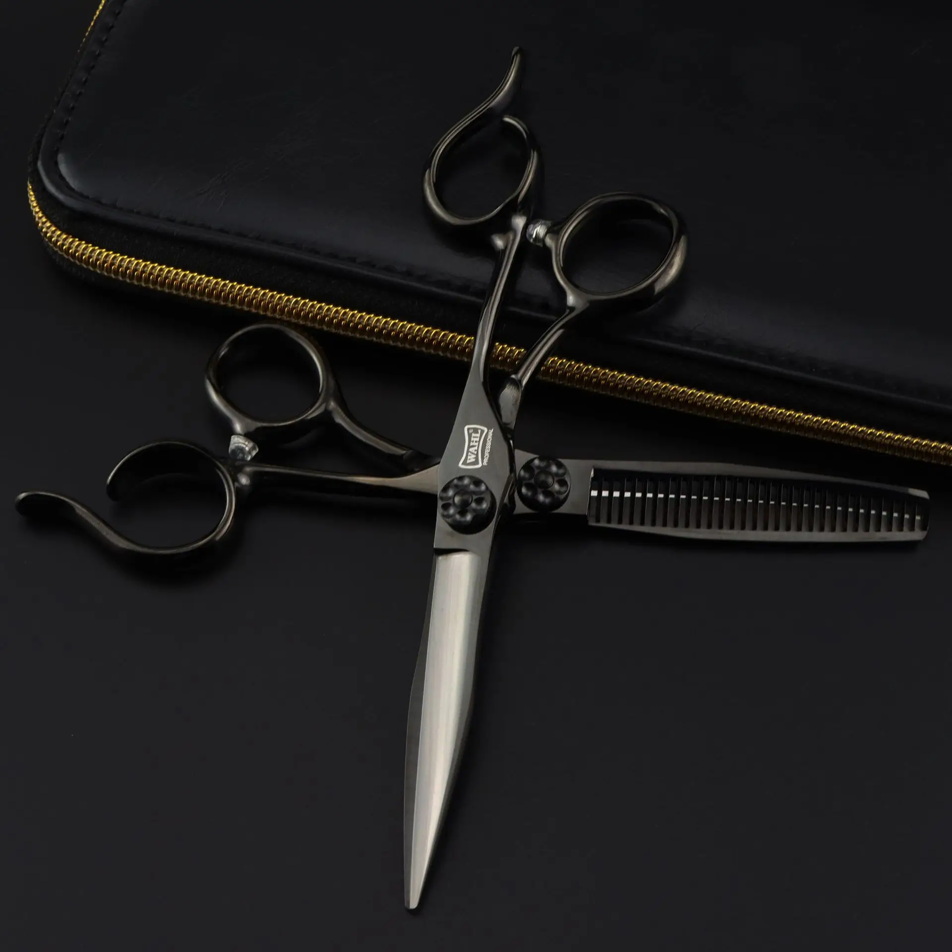 6.0inch Black Electroplated Hair Scissors Notched Handle - Image 4