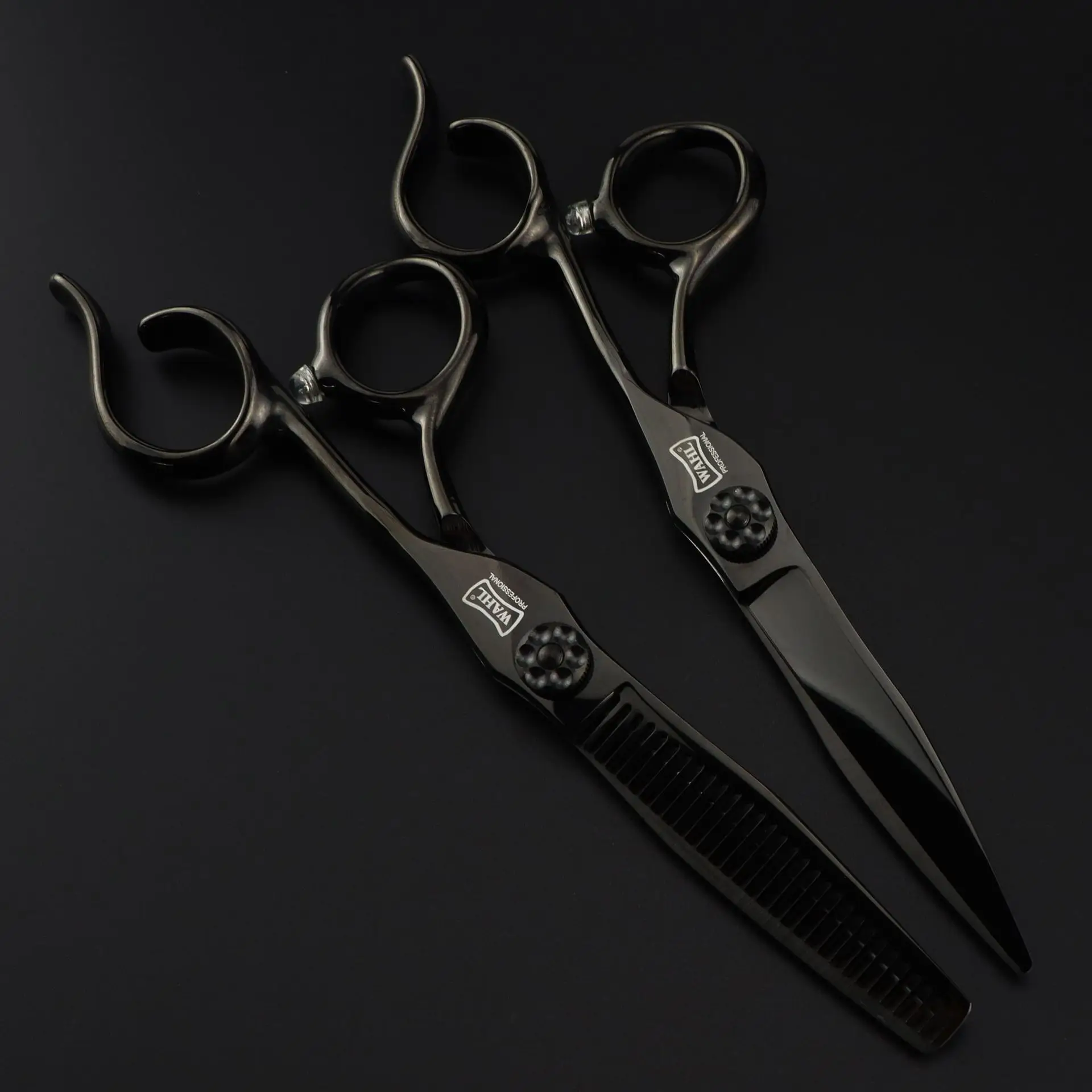 6.0inch Black Electroplated Hair Scissors Notched Handle - Image 5